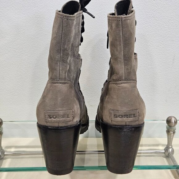 SOREL After Hours Wedge Heels Boots Women's Size 9 Taupe Gray Suede Lace Up - Picture 5 of 13